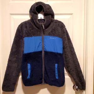 Eddie Bauer Boys Blue/Gray Sherpa Hooded Zip Up Jacket - Size Large (14/16)